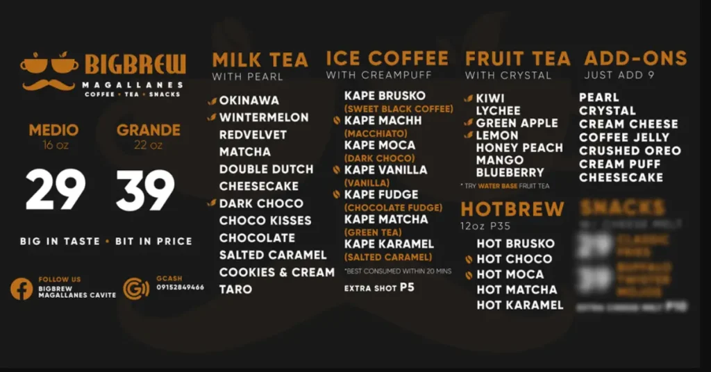 Big Brew Menu Philippines Prices