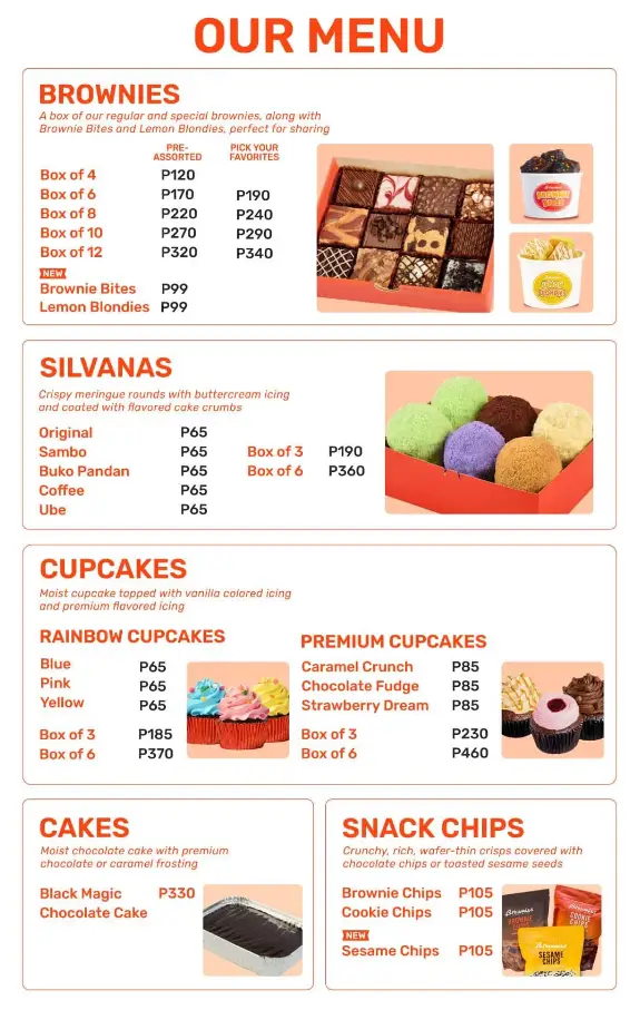 Brownies Unlimited Menu