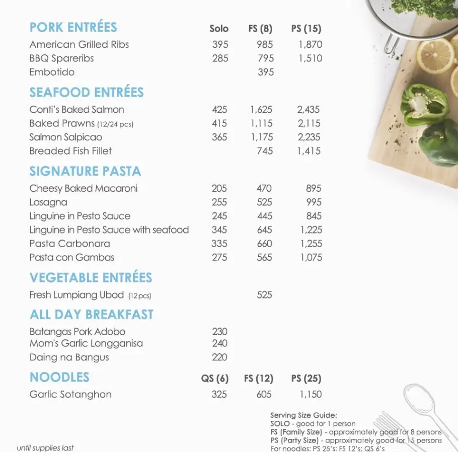 conti’s menu philippines 