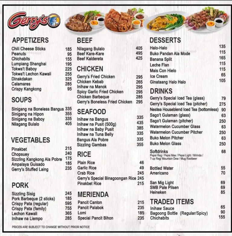 Gerry’s Restaurant and Bar Menu