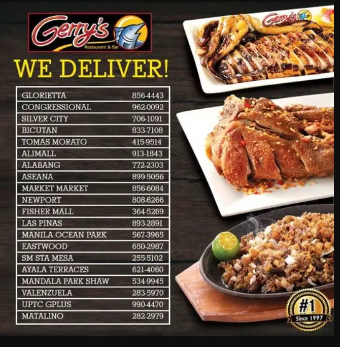 Gerry’s Restaurant and Bar Menu Philippines