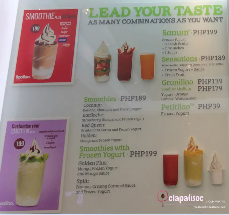 Llaollao Philippines Menu