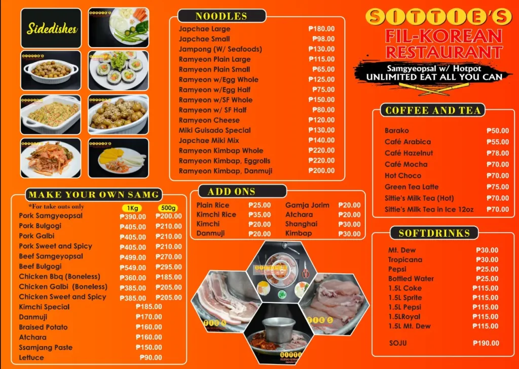 Samgyupsal Menu Philippines