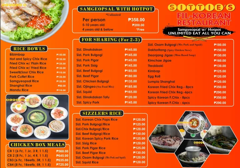 Samgyupsal Menu