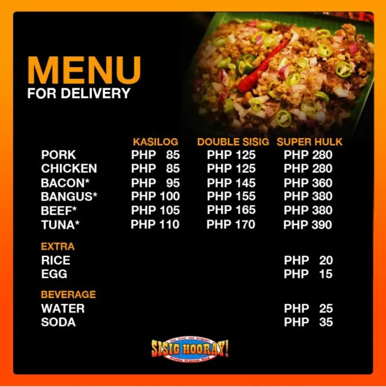 Sisig Hooray Menu