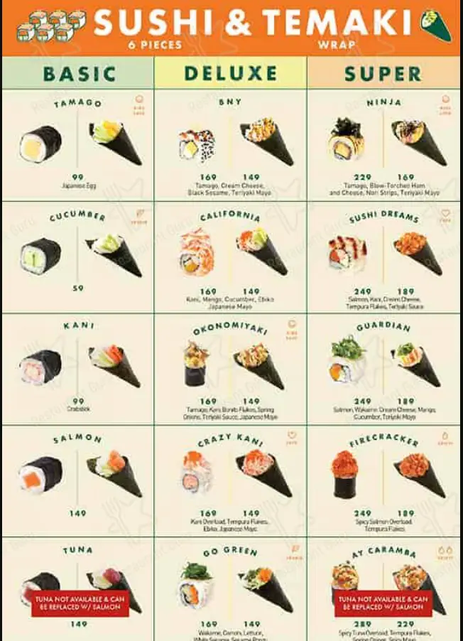 sushi nori menu