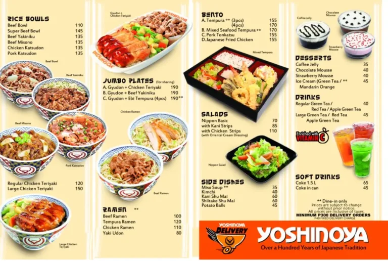 Yoshinoya Menu