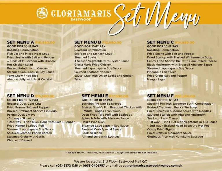 Gloria Maris Menu