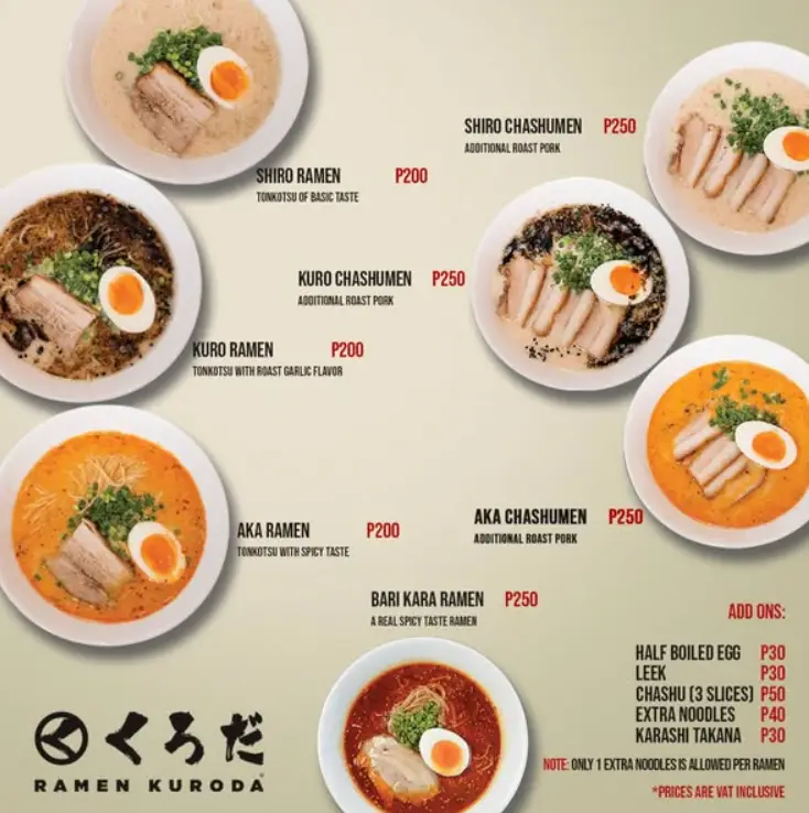 Ramen Kuroda Philippines Menu