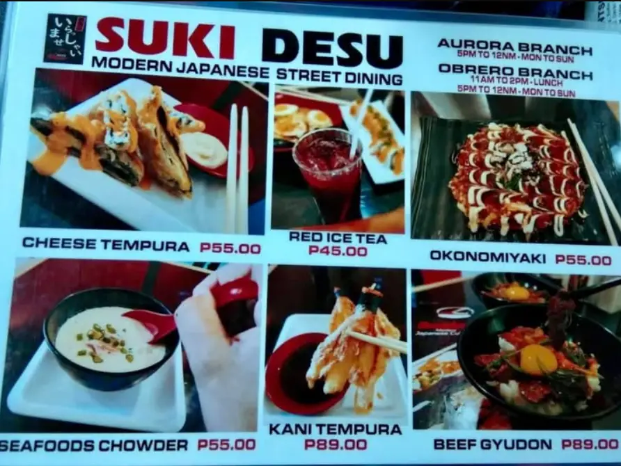 Sukidesu Philippines Menu