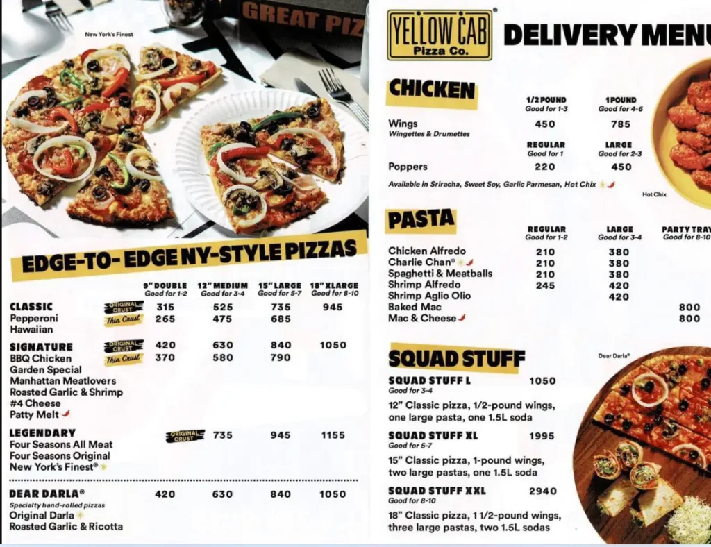 Yellow Cab Pizza Philippines Menu