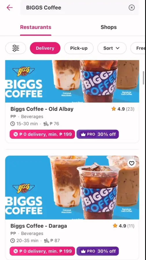 Biggs Coffee Philippines Menu