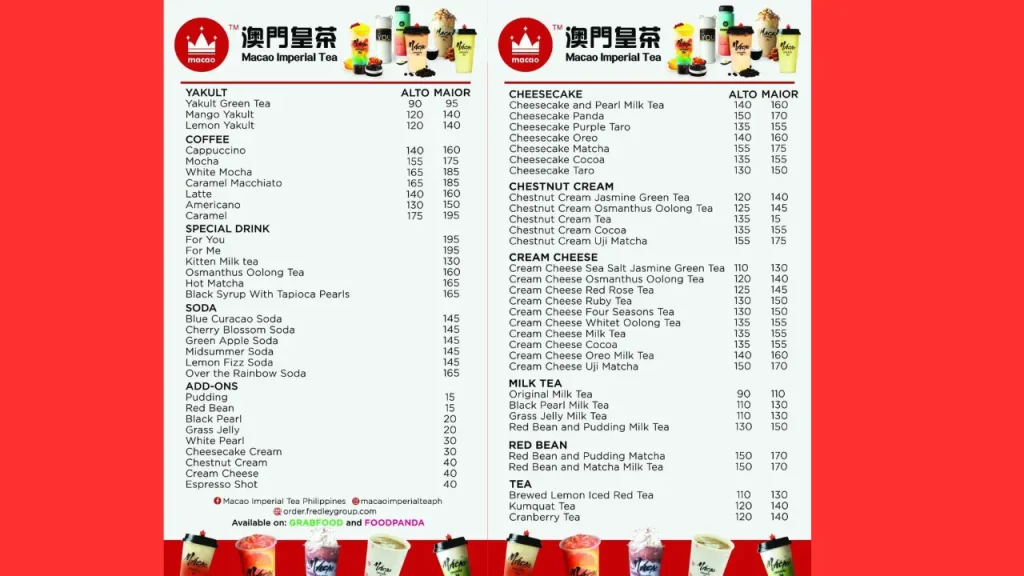 Milk Tea Series Macao Imperial Menu